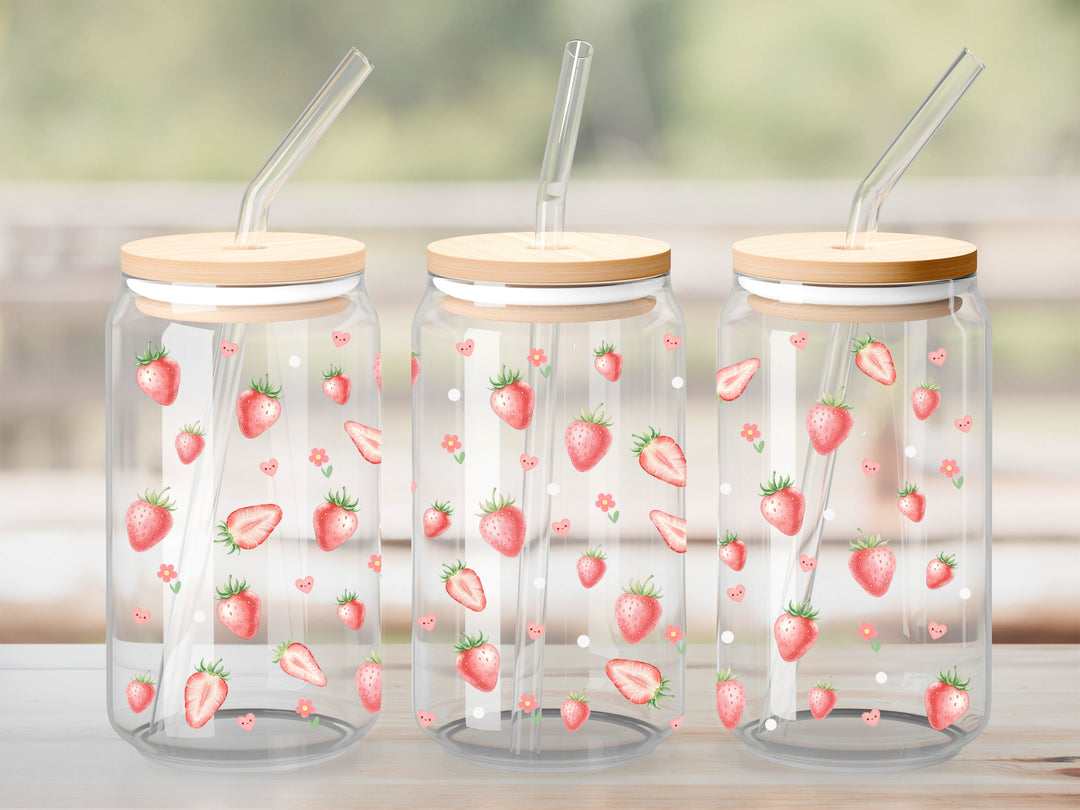 Verre Petites fraises / Autocollant UV DTF