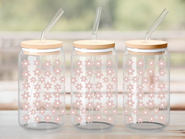 Verre Petites fleurs vieux roses  / Autocollant UV DTF
