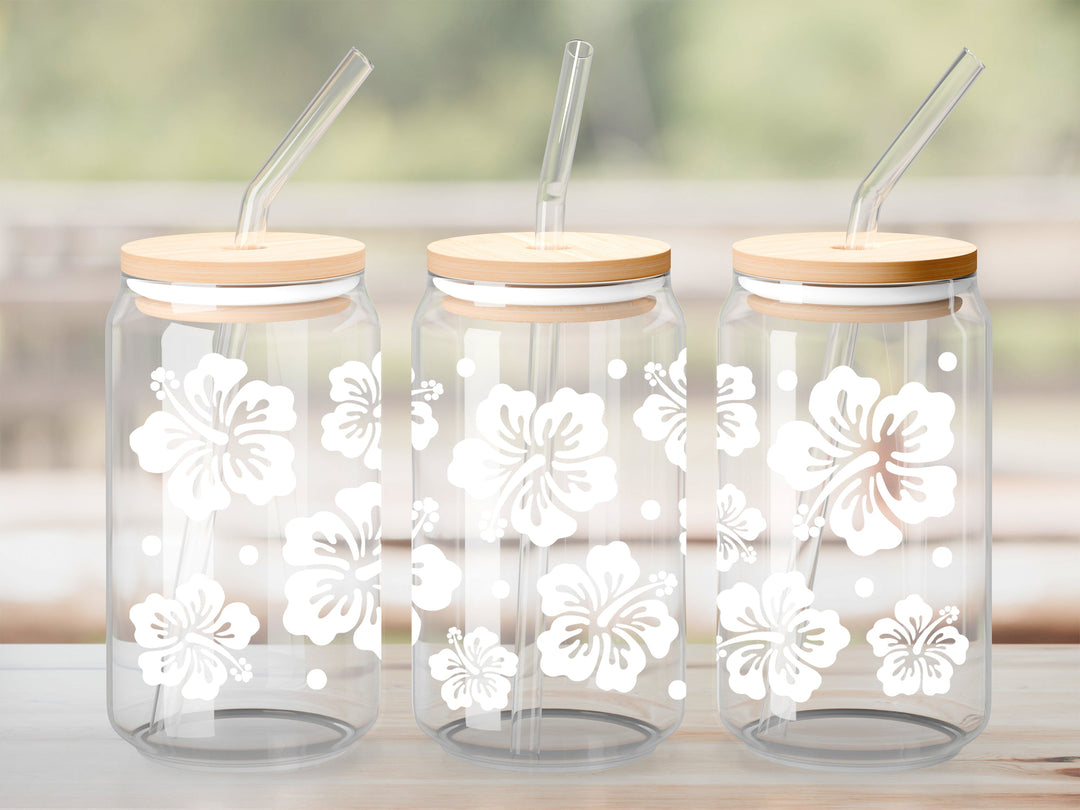 Verre Hibiscus blanc / Autocollant UV DTF