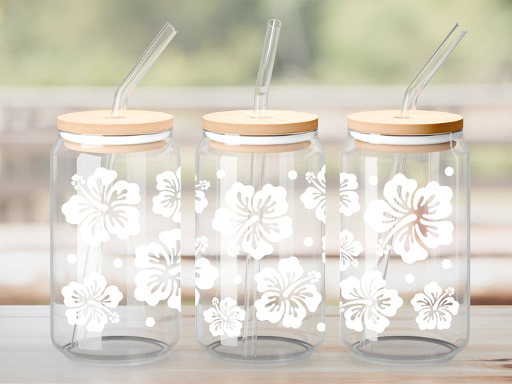 Verre Hibiscus blanc / Autocollant UV DTF