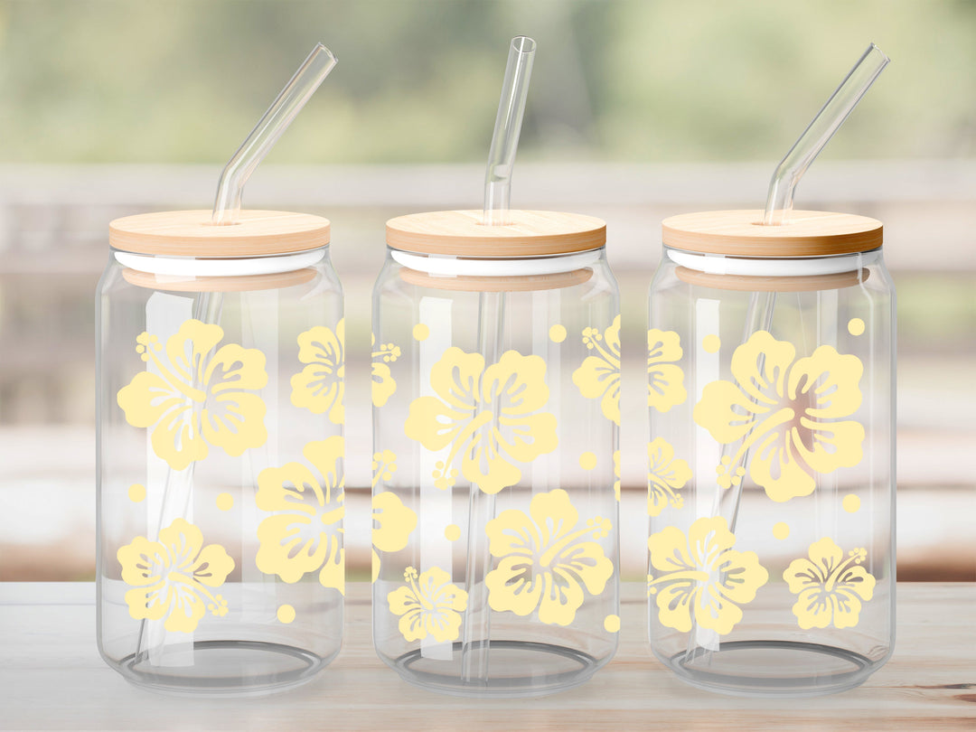 Verre Hibiscus jaune clair / Autocollant UV DTF