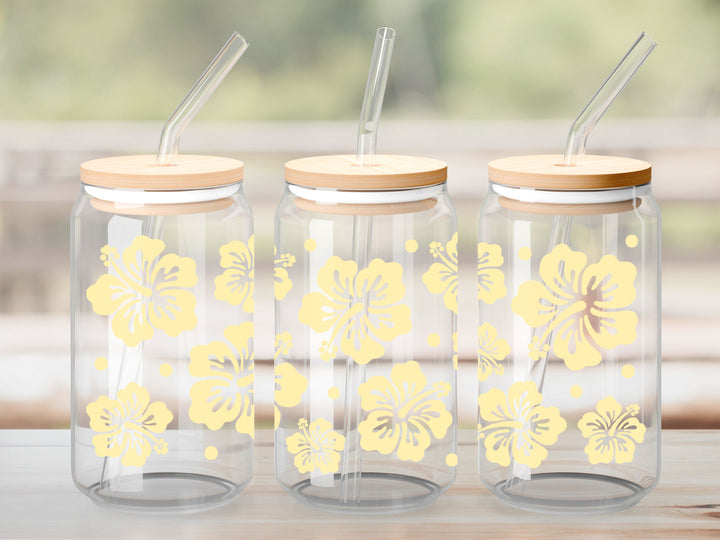 Verre Hibiscus jaune clair / Autocollant UV DTF