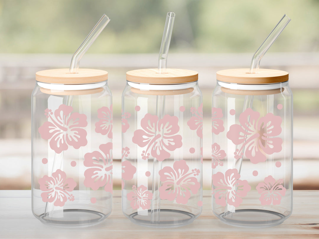 Verre Hibiscus vieux rose / Autocollant UV DTF