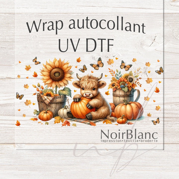 Verre Vache highland tournesol et citrouille / Autocollant UV DTF
