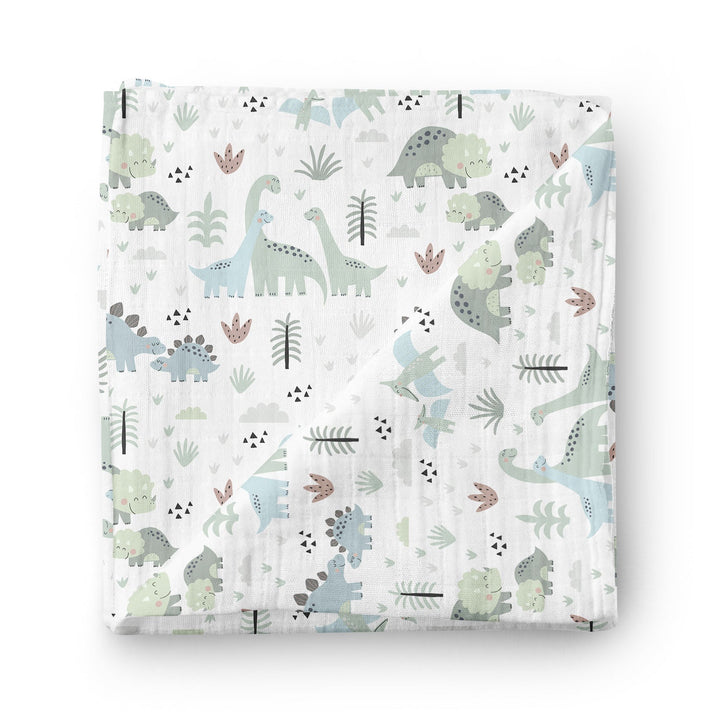Tendres dinos (bleu) - Mousseline de bambou