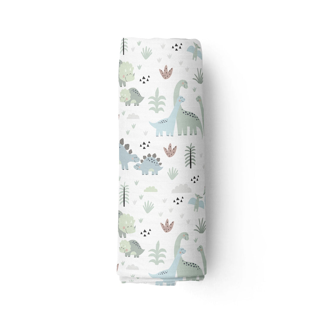 Tendres dinos (bleu) - Mousseline de bambou